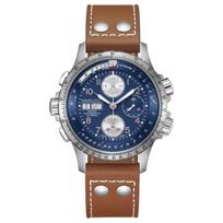 HAMILTON Khaki Aviation Series Automatic Mechanical Movement 100 Meters Waterproof Watch 44mm Blue Dial Stainless Steel Case Cowhide Strap H77506540 mėlyna