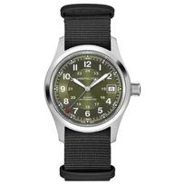 HAMILTON Khaki Field Series Automatic Mechanical Movement 100 Meters Waterproof Watch 38mm Green Dial Stainless Steel Case Fabric Strap H70455960 žalia