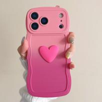 Love Heart Gradient Silicone Wrist Strap Case For iPhone 17 Pro Max Air 16 15 Plus 14 13 12 11 Pro Max XR XS Max Lanyard Cover iPhone 12