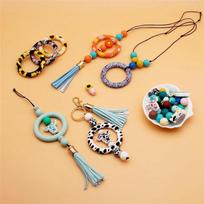 12Pcs Silicone Beadable O Rings Bulk 65Mm Round Silicone Beads Loop With 2 Hole, Water Transfer Printed Silicone Pendant