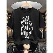 European Size Men'S Streetwear T-Shirt with Dollar Sign & Crown Graphic - Hip Hop Urban Style,Dollar & Crown Print, Round Neck Short Sleeve Casual Tee S įvairiaspalvis