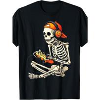 Men's Skull Game Themed Printed T-Shirt Black Loose Short Sleeve with Fun Skull Pattern with Handheld Gamepad S įvairiaspalvis