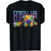 European Sizes Pitbull Love T-Shirt - Black Casual Tee with Pitbull Face & Pitbull Love Lettering, Short Sleeve Round Neck Shirt for Dog Lovers S įvairiaspalvis