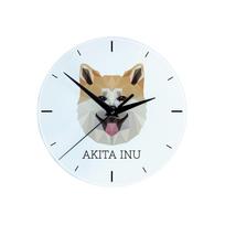 Akita, Akita Inu -Geometryczny Zegar Ścienny Ze Zdjęciem I Napisem Marki Art-Dog