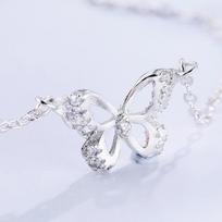 S925 Sterling Silver Necklace Korean Style Butterfly Lover Rose Gold Fresh and Stylish Jewelry Silver Accessories Necklace Korean Style 925 white