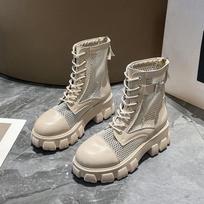 Punk Style Platform Lace-up Short Shoes for Woman Booties with Laces Footwear Chunky Women's Ankle Boots Biker Combat Black Hot 35