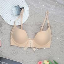 Elegant Nude Bow Front Buckle Anti-sagging Bra with Gathering Effect S