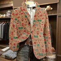 Men's Ugly Christmas Corduroy Warm Pocket Suit Jacket Cardigan Men's Casual Suit XXL žalia
