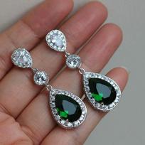 Charm Blue/green Drop Water Long Earrings Clear Crystal Nail  Sterling SIlver Drop Earings Women Dazzling Wedding Gift žalia