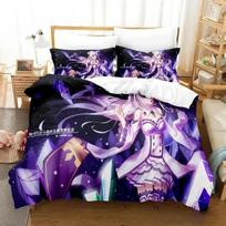 3D Anime Re Zero Rem Ram Emilia Bedding Set Duvet Cover Bed Set Quilt Cover Pillowcase Comforter King Queen Size Boys Adult EU Single(135*200cm)3pcs