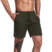 Men's Workwear Shorts With Multiple Pockets, Elastic Waistband, Loose Cotton, Casual Outdoor Lightweight Work Shorts L armijos žalia spalva