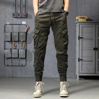 Autumn Men's Outdoor Multi-Pocket Loose Straight Casual Pants S žalia