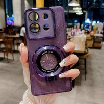For Moto Edge 70 Fusion+ 60 50 Ultra Pro NEO G67 G77 G17 G86 Power G56 G66Y/J Glitter Silicone Case Ring Magnetic Stand Cover Edge 70 5G violetinė