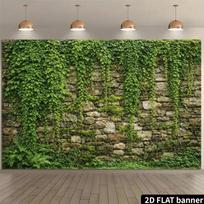 Natural Rustic Cobblestone Wall Lush Greenery Photo Background 47.2x31.5inch/120*80cm