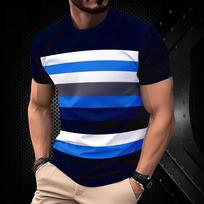 Stripe 3D Print T-Shirt Men's Casual Breath O-Neck Men's Short Sleeve Tee Outdoor Activities Summer Oversized Street Man Clothes M
