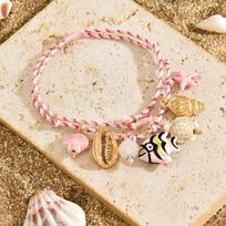 Fashion Cute Dopamine-colorful Ceramic Small Fish Starfish Tassel Pendant Colored Rope Anklets  for Women Summer Beach Jewelry rožinė