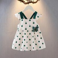 Girls Vest Dress Summer Polka Dot Sweet Butterfly Cotton Suspender Skirt Girl Cute Princess Skirt Sleeveless Waist A-line Skirt 130 white