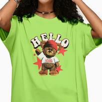 Fashion Women Glasses Teddy Bear Print T Shirt Funny Casual O-neck Short Sleeves T-shirt Summer Female Tee Shirt XS žalia