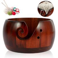 With Handmade Holes Woolen Knitting Storage Basket Wool Holder Organizer Knitting Crochet Weaving Tool Wooden Yarn Bowl