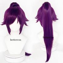 Shihouin Yoruichi Cosplay Perukai Aukštos temperatūros Pluošto Sintetiniai Plaukai Violetiniai Mišiniai Ilgi Lustų Uodegai + Peruko Kepuraitė One Size blue