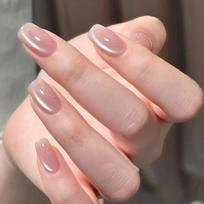 Ice Transparent Nude Pastel Cat-eye Wearing Armor Pure Color Short Nails, Daily White Beauty Nails