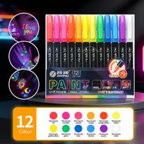 12 vnt. UV švytinčių dažų žymeklių rinkinys Fluorescenciniai juodos šviesos reaguojantys rašikliai Plaunami neoniniai meno reikmenys vakarėliams, šventėms, Helovino grafičiams
