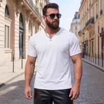 Mens Summer Casual Solid Color V Neck Short Sleeve T Shirt S balta