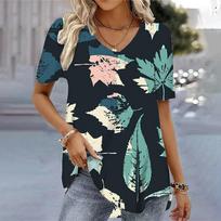 Plus Size 7XL Women's 3d Bohemia Printed T shirts V-neck Short Sleeved Tops Fashion Hawaii Style Blouse Tops Tees Summer Clothing Hot Sale 7XL brown