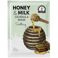 BOM Honey & Milk Cicadula Mask - raminanti ir drėkinanti lakštinė veido kaukė su medumi ir cica, 1 vnt.