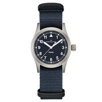 HAMILTON Khaki Field serijos kvarcinis mechanizmas šviečiantis unisex šveicariškas laikrodis 38mm mėlynas ciferblatas nerūdijančio plieno korpusas drobės audinio NATO dirželis H69401940 mėlyna