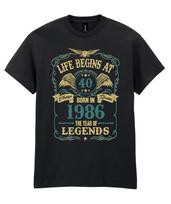 Life Begins at 40 T-Shirt Mens Funny Born In 1986 40th Birthday Gift for Him Dad S įvairiaspalvis