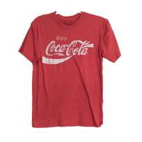 Vintažiniai Coca-Cola S dydžio raudoni marškinėliai su grafika, trumparankoviai, apvalia kaklo iškirpte, retro stiliaus S