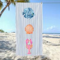 Custom Ocean Life Beach Towel Fish Shell Lobster Print Striped Microfiber Sand Free Bath Towel Quick Dry Soft Swim Pool 50x100cm(20x40in)