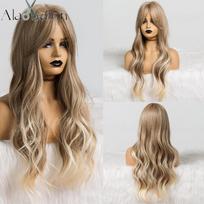 ALAN EATON Long Ombre Šviesiai pelenų ruda blondinė banguotas perukas Cosplay Party Daily Sintetinis perukas moterims Didelio tankio temperatūrinio pluošto beige