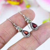 Natural Garnet, Peridot Gemstone 925 Solid Sterling Silver Earring 1.25  Z6m30 gray