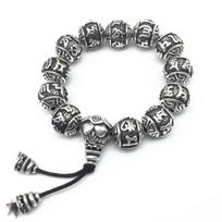 Retro Vintažinis Tibeto Sidabro Budizmo Mantrų Apyrankė Vyrams Amuletas Šeši Žodžiai Om Mani Padme Hum Lotoso Karoliukų Apyrankė Moterims Beads 11mm