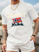 Vyriški Suaugusiųjų Norvegijos Vėliavos Fjordų Spaudinio 100% Medvilnės Madingi Marškinėliai Paprasto Dizaino Patogūs Minkšti Kvėpuojantys Universalūs Gatvėms S