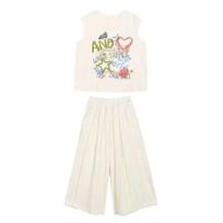 Girls' Summer Piece Outfit Tank Wide Leg Pants Set Alphabet Print Lightweight Breathable Kids 130cm smėlis