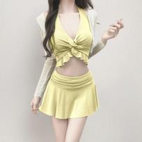 French Hot Girl Vacation Style Sexy Swimsuit Women's Long-sleeved Smock Bikini Split Three-piece All-match M 80-95 kg