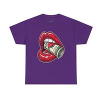Red Glossy Lips with Rolled Dollar Tee | Money Mouth Graphic Shirt S įvairiaspalvis
