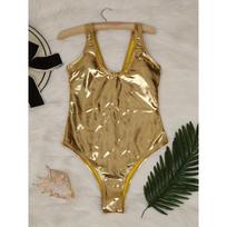 Reflective Hot Stamping One Piece Swimsuit with Underwire, Sexy Golden Swimwear for Women KTY M rožinė