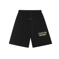 2514 Fear Of God Essentials raidžių spaudos šortai unisex didelio dydžio medvilniniai su raišteliu elastingu juosmeniu kasdieniai gatvės stiliaus sportiniai šortai iki kelių S gray