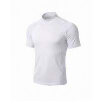 Men Slim Fit Elastic Breathable Solid Half High Neck Fitness Running Sports T Shirt S balta