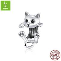 Electroplated Black Gold Animal Cat Diy Bracelet Beaded Accessories Personalized 925 Silver Beads S925