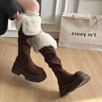 Fur High Boots Women High Heels Designer Suede Shoes  Over The Knee Fashion Platform Snow Boots Cozy Warm Winter Mujer Botas 35