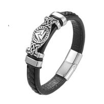 Odos Pintos Vikingų Apyrankės Vyrams Berniukams Vintage Trikampis Vegvisir Amuletas Skandinaviška Apvyniojama Apyrankė Ant Riešo Apyrankės 19cm juoda