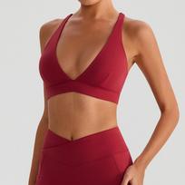 Deep V outer nude running sports bra fashion cross beautiful back shock-proof gathering yoga clothes underwear women S/4 bordinė