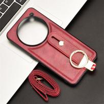 For Nothing Phone 3A Pro Fashion Ring WristStrap Leather Phone Holder Case For Nothing Phone 3A Pro Drop-Resistant Cover Nothing Phone 3A Pro raudona