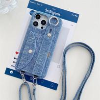 Wrist Strap Crossbody Wallet Cowboy Cards Holder Phone Case for iPhone 16 Pro Max 16E 15 Plus 14 13 12 11 XS XR Ring Bag Cover For iPhone 12 Mini mėlyna