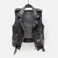 Women Gray Jean Cowboy Waistcoat Hole Denim Women Vest Female Spring Autumn Sleeveless Wild Tops Short Jacket Girls Ripped  Vest S